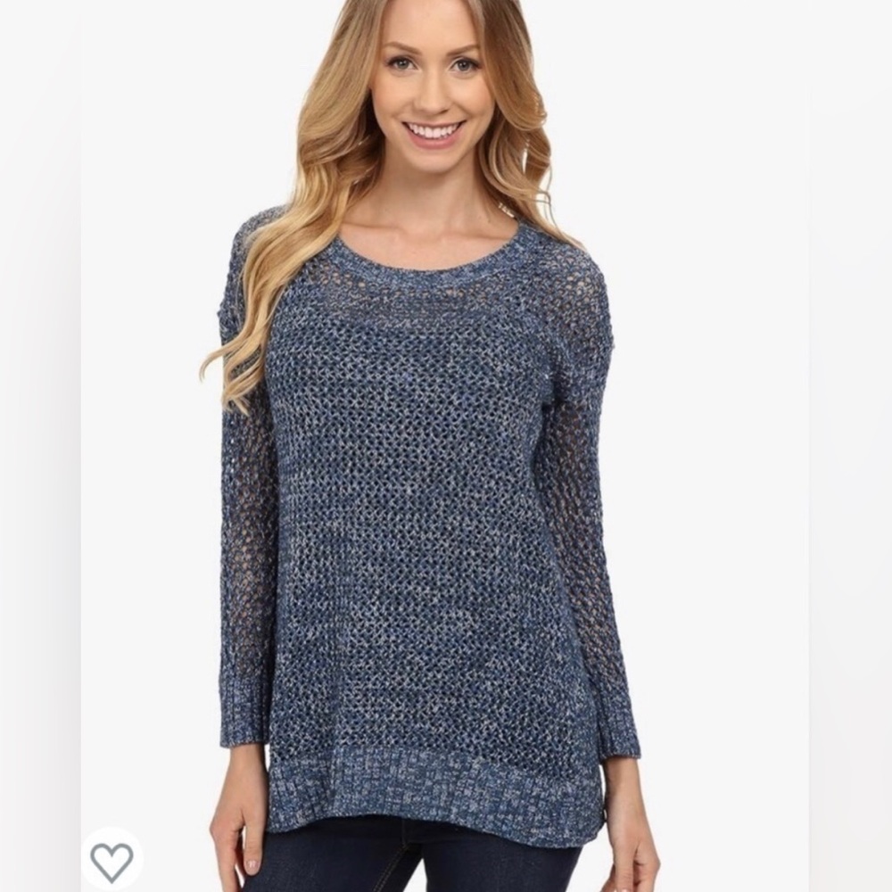 Lucky Brand Blue Tunic Sweater Size Large Open Knit Layering Split Back Cover Up
